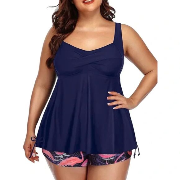 Tankini Two Piece Boyshorts Bathing Suit, NEW - Picture 2 of 4